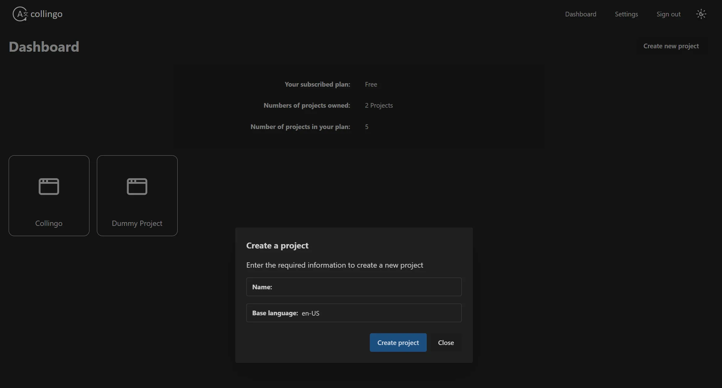 Dashboard screenshot