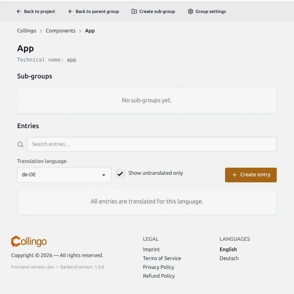 Entry editor with Show untranslated only enabled and an empty list