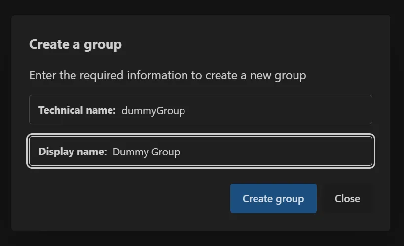 Create group dialog