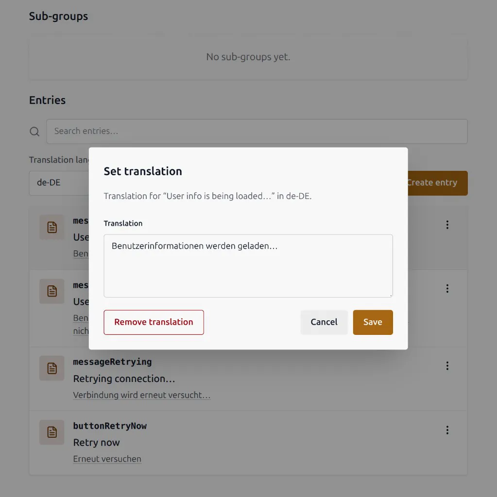 Set translation dialog for a selected language
